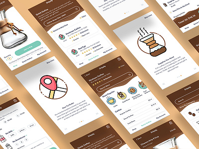 Dripply App Concept app brown coffee delivery flat icons illustration mobile app simple ui ux