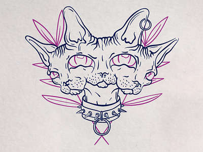 threeheaded cat graphicdesign icon illustration lineart sketch tattodesign tattoo tattooart vector