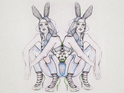 Dribbble 224 bunny coloured pencils elena greta apostol fashion illustration iscariotteh rabbit