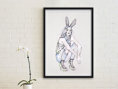 Dribbble 225 bunny colored pencils elena greta apostol fashion illustration frame iscariotteh portrait rabbit