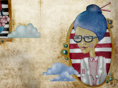 Dribbble 4 asian blue doctor frame illustration sky stripes