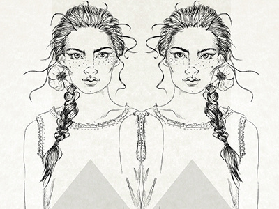 Dribbble 254 braid elena greta apostol hair illustration lace linework poppy portrait simetry sketch triangle twins