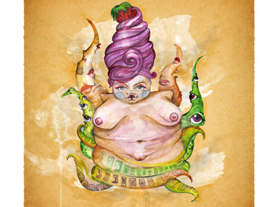 Dribbble27 cream cupcake illustration iscariotteh lady monster strawberry tentacles