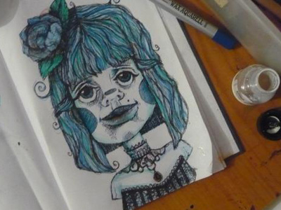 Dribbble30 blue goth illustration ink iscariotteh portrait rose sketch sketchbook