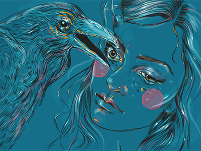 Dribbble 243 birds crop detail elena greta eyes nevermore poe portrait raven the