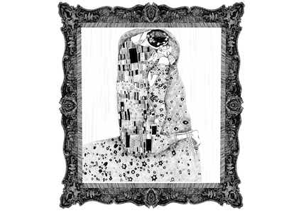 Dribbble93 apostol black body details drama elena greta france illustration ink iscariotteh kiss klimt liberty man pen romantic sketch victorian white woman