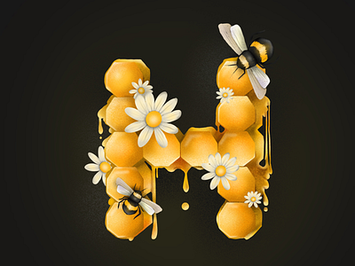 “H” is for Honey the bees are home 36 days of type bee elena greta h honey procreate