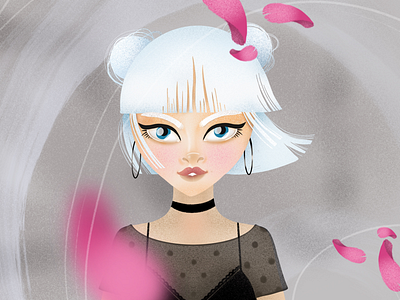 Windy with a chance of rose petals art aura black design digital art drawityourstyle elena greta eyes illustration lace portrait procreate rose petals white hair wind windy