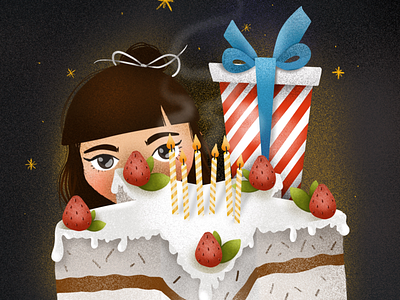 Wish art birthday birthday cake childhoodweek childhoodweek2019 day 2 design elena-greta illustration ipad pro art little girl procreate wish