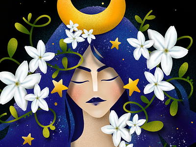Night childhood week 2019 digital art elena greta fairy flowers magic night procreate