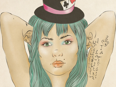 Dribbble 111 apostol code elena greta fashion girl hat illustration iscariotteh me pin up portrait qr scan tattoo