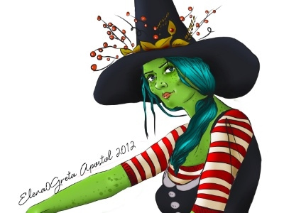 Dribbble 137 apostol autumn elena greta fall girl green halloween hat iscariotteh pin up pumpkin stripes wicca witch