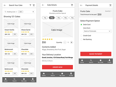 Online Cake App app apps application app wire frame apps cake app online cake app ui works uiux ux works wireframe wireframes