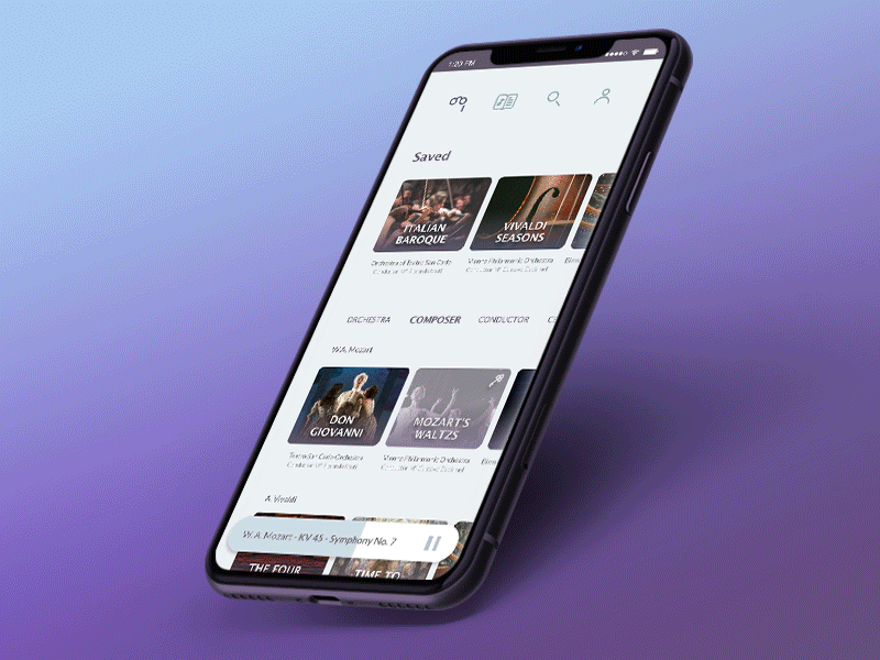 Classical Music App classical music horizontal scroll icon app interact interaction design iphone application music music app music app ui ui ux design user experience user interface