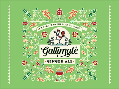 Gallimaté - Ginger Ale || Label Design brand brand design brand identity floral folk art folkart ginger ginger ale identity design label label design label packaging line art lineart monoline packaging packaging design pattern pattern design yerba mate