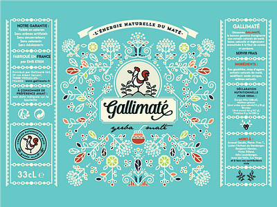 Gallimaté || Label Design illustration label monoline package packaging pattern rooster soft drink tea yerba mate