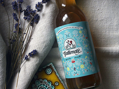 Gallimaté || Label Design Product Photo drink illustration label mate monoline package packaging pattern rooster soft tea yerba