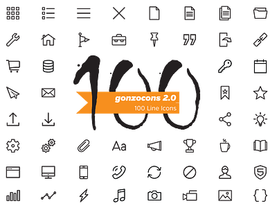 gonzocons 2.0 Icon Font (100 line icons) @font face hollow icon font icon set icons line svg