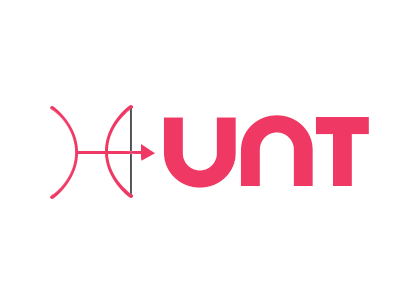 HUNT logo design arrow colors design icons log pink text