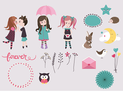 Illustration animal girl illustration lettering love vector