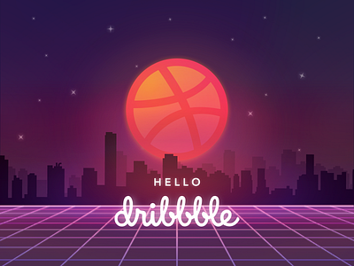 Hello Dribbble ! city design figma first illustration julien retro reysset shot space ui ux