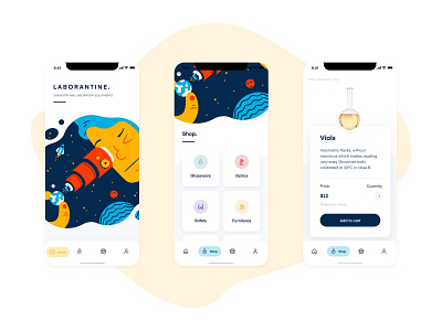 Chemistry Equipement Online Shop - Mobile UI website art direction chemistry clean ui design digital design illustration laboratory mobile pastel color product design refined science shop tab bar ui user experience user interface ux webdesign website