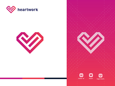 heartwork clean gradient heart logo hitech logo modern typography w logo