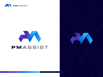 PMAsist clean elegant gradient hitech letter p and m logo letter p and m logo logo design modern typography