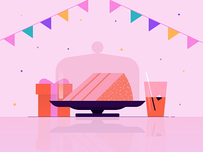 Piece of Cake art artwork birthday cake birthday party colors colors palette design diseño gift box graphic illustration pink soda vector