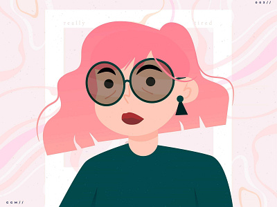 Tired girl art artwork colors design flat girls gradient graphic illustration pink pink hair vector