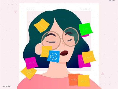 Busy day art artwork colors degraded design emotions flat graphic illustration pink vector woman