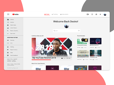 YouTube home page redesign adobe xd front page home page design landing page landing page design ui ui ux design ui desgin ux ux design youtube redesign