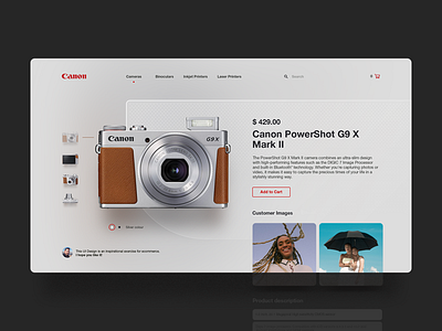 Canon Store camera canon digital e commerce landing lens photo photography store tech ui design uu ux web design webpage website