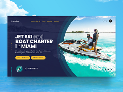 Travellers beach caribe digital inspiration interaction interface jet ski landingpage product sea surf travellers ui design vacations watter website