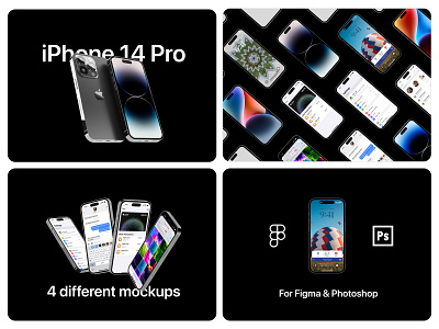 iPhone 14 Pro Mockups - Figma & Photoshop branding design figma iphone mobile mockups photoshop product ui