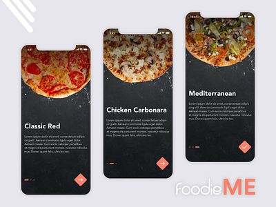 foodieME - App onboarding screens 2019 app application design food app mockup onbaording restaurant ui ux