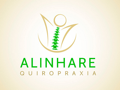 Alinhare Quiropraxia Logo backbone chiropractic golden green logo