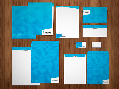 Auditto Stationery blue business card envelope folder letterhead mockup mosaic stationery sticker