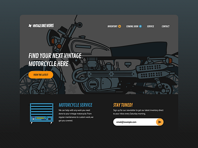 Vintage Motorcycle Dealer Landing Page UI automotive design flat honda illustration inspiration landing page motorcycle splash page splash screen ui ux vector vintage web