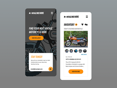 Vintage Motorcycle Dealer Landing Page UI