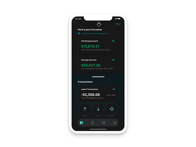 Dark Mode Banking App UI Concept