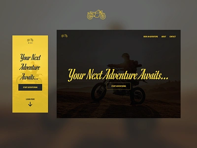 Adventure Co Landing Page adventure bike black design dirtbike icon illustration landingpage motorbike motorcycle sketchapp splashpage typography ui yellow