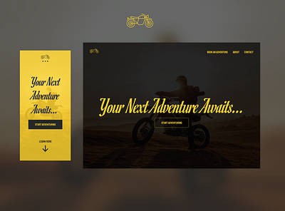 Adventure Co Landing Page adventure bike black design dirtbike icon illustration landingpage motorbike motorcycle sketchapp splashpage typography ui yellow