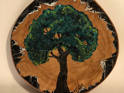 Painting of tree on wood log artist artwork commissioned painting natural artist nature painting painting