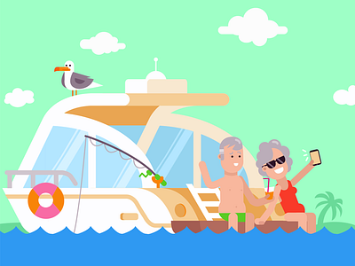 Motion design project for insurance. boat flatdesign freelance illustration keuj motion motiondesign retirement retreat