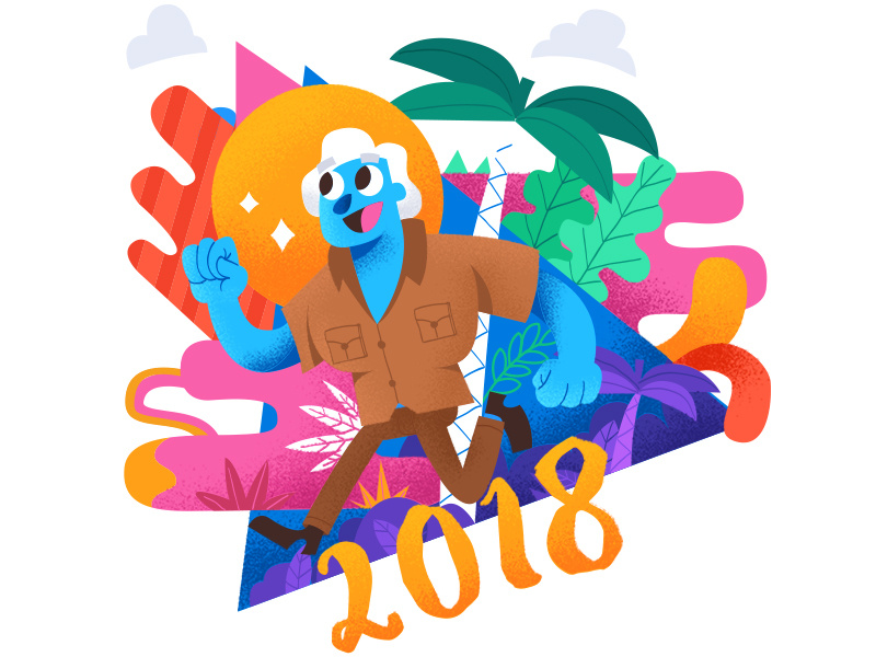 Happy 2018 jungle colors psychedelic illustrator hny vector jacques bardoux keuj wishes 2018