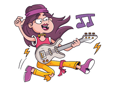 Guitar girl editorial handmade illustration jacques bardoux keuj vector