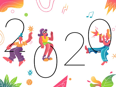 Happy 2020 2020 character greetings hny illustration illustrations illustrator keuj stipple vector