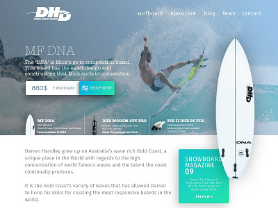 DHD Performance Surfboards UI Design