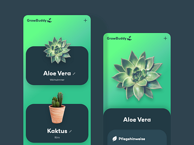 GrowBuddy cards dark blue green grow illustration mobile mobile app mobile design plant smartphone smartphone app